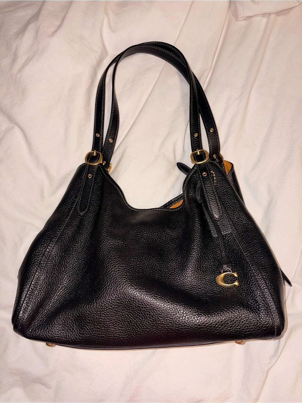 COACH Bella Leather Shoulder Bag in Black